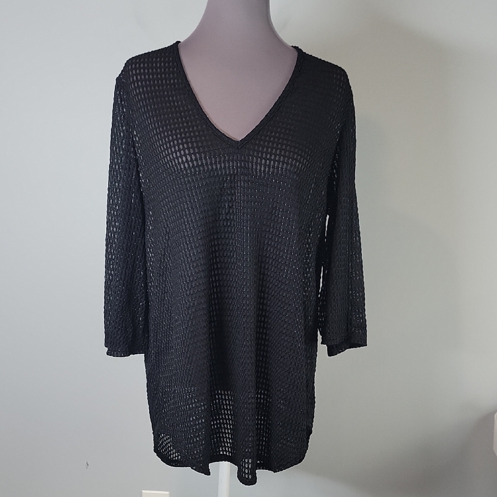 Jordan Taylor Black Mesh Swimsuit Cover Up tunic mini dress size XL